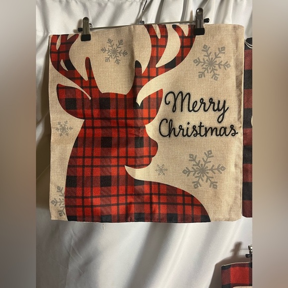 Christmas Canvas Festive Pillow Case Set Of 4 Zipper Bottom Brand New Farm House - Picture 2 of 7